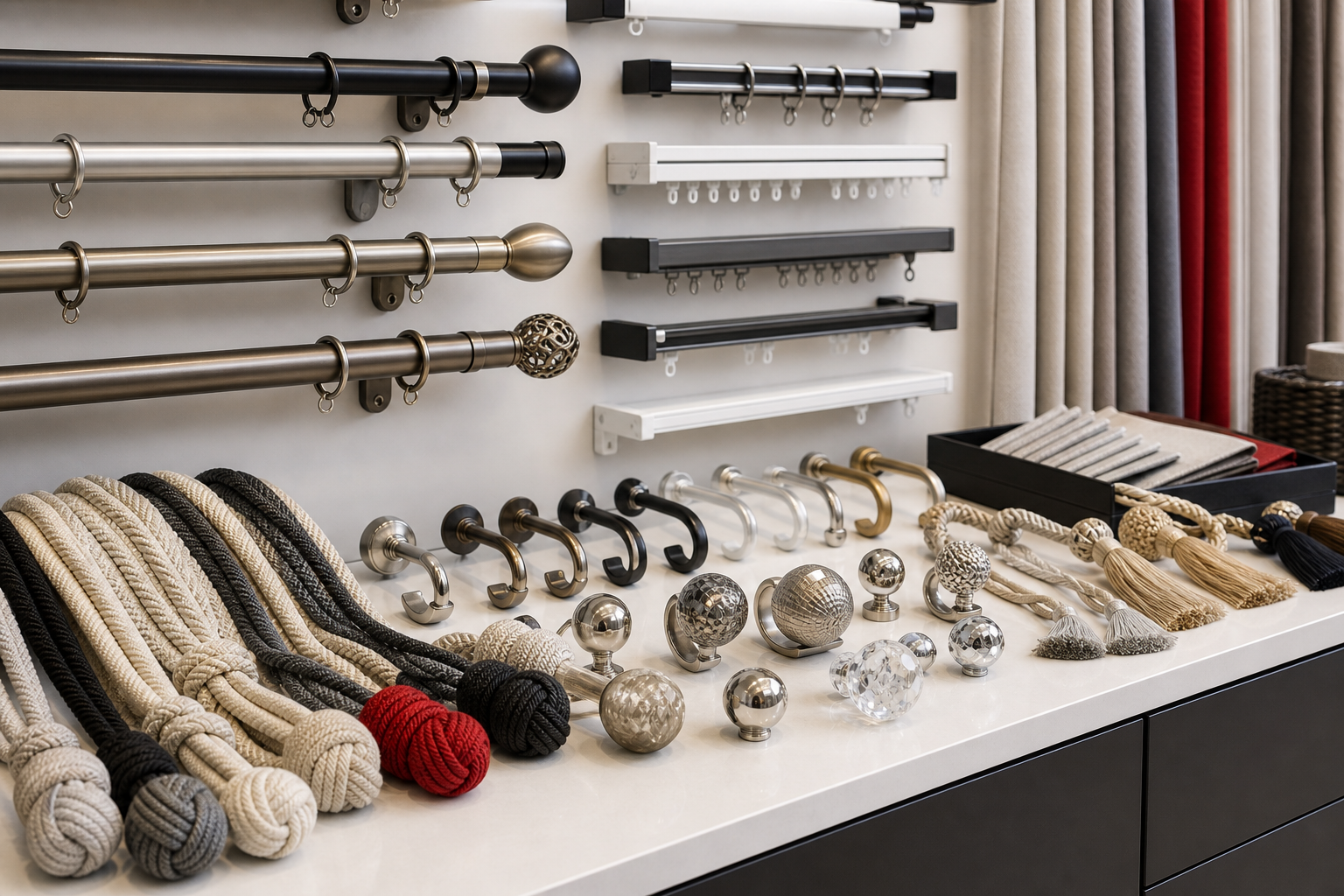 Curtain rails and window dressing accessories
